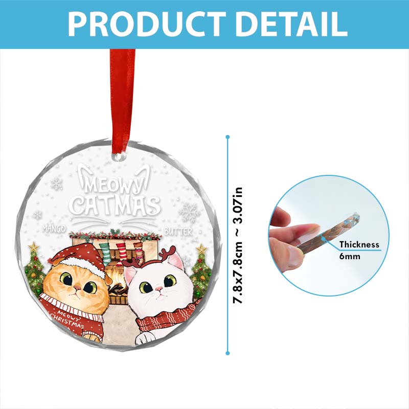 Meowy Catmas - Gift For Cat Lovers, Pet Lovers - Personalized Circle Glass Ornament