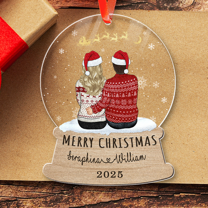 Merry Christmas - Couple And Pet - Personalized Acrylic Ornament