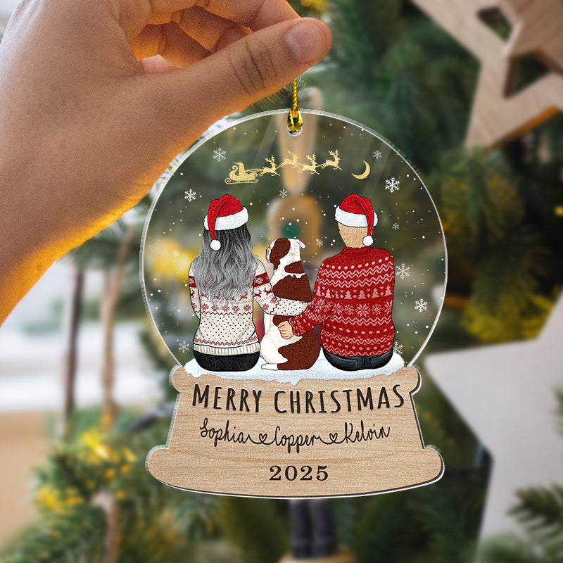 Merry Christmas - Couple And Pet - Personalized Acrylic Ornament