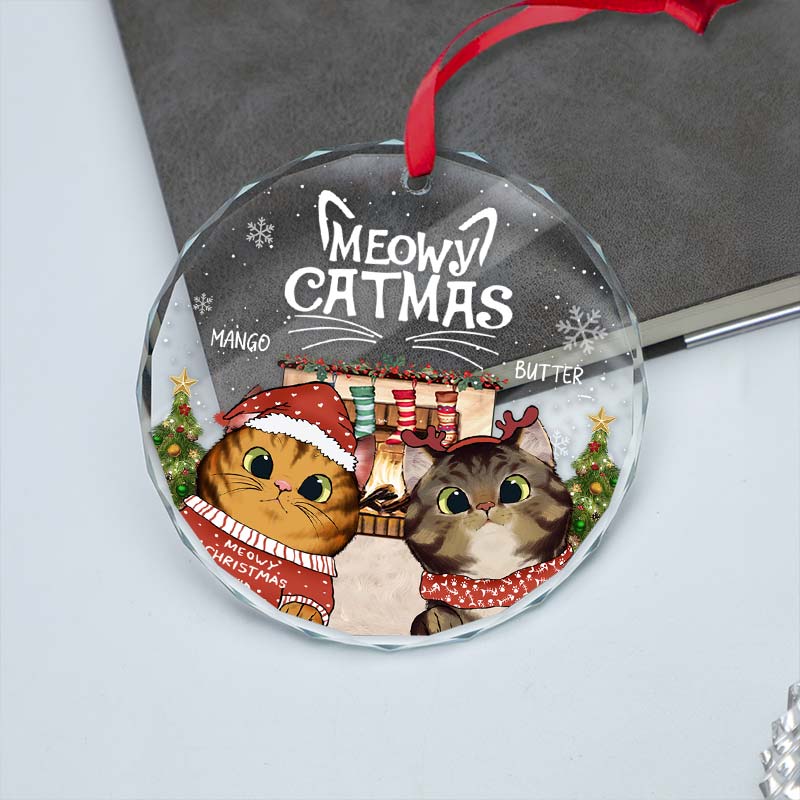 Meowy Catmas - Gift For Cat Lovers, Pet Lovers - Personalized Circle Glass Ornament