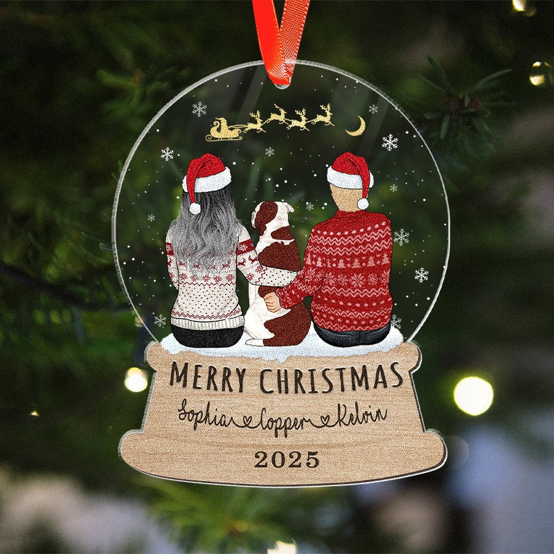 Merry Christmas - Couple And Pet - Personalized Acrylic Ornament