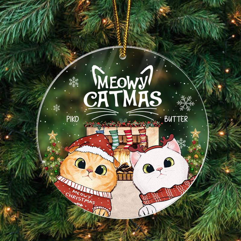 Meowy Catmas - Gift For Cat Lovers, Pet Lovers - Personalized Acrylic Ornament