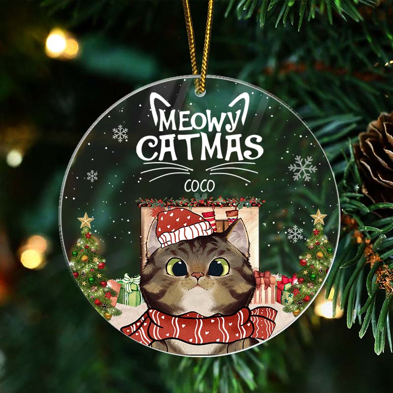 Meowy Catmas - Gift For Cat Lovers, Pet Lovers - Personalized Acrylic Ornament