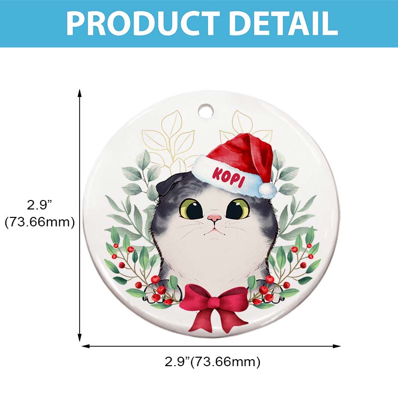 Peeking Cat Christmas - Personalized Circle Ceramic Ornament