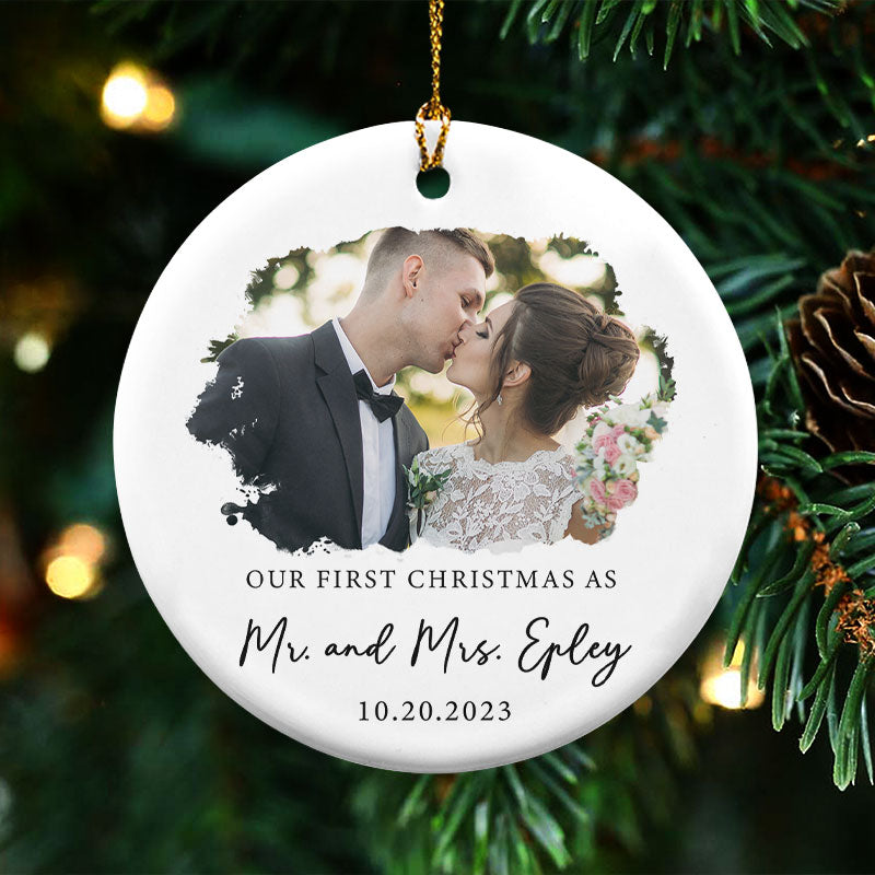 Our First Christmas - Personalized Circle Ceramic Ornament