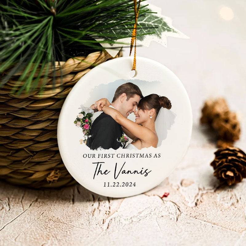 Our First Christmas - Personalized Circle Ceramic Ornament