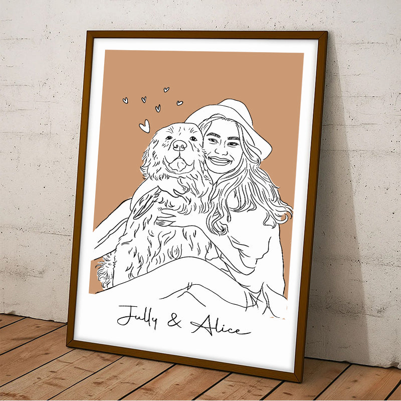 Custom Family & Pet Line Art Portrait - Gift For Pet Lovers, Gift For Him, Her - Personalized Poster