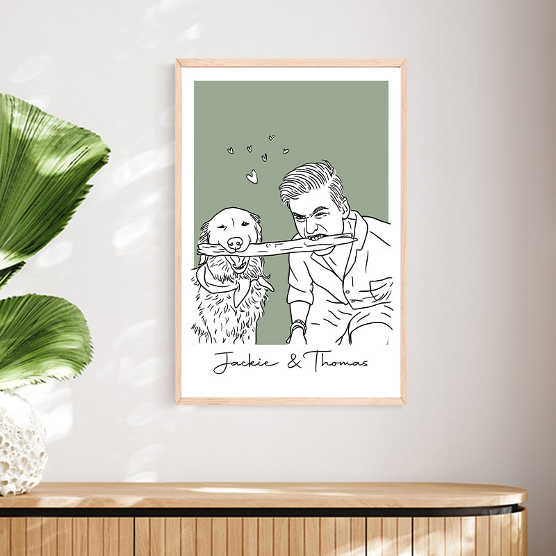 Custom Family & Pet Line Art Portrait - Gift For Pet Lovers, Gift For Him, Her - Personalized Poster