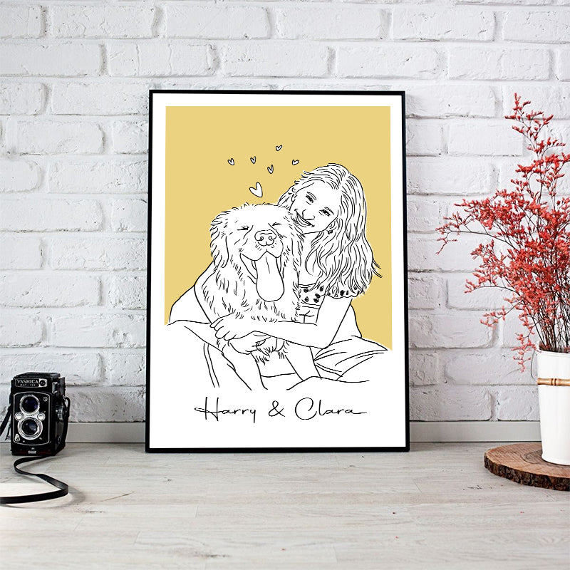 Custom Family & Pet Line Art Portrait - Gift For Pet Lovers, Gift For Him, Her - Personalized Poster