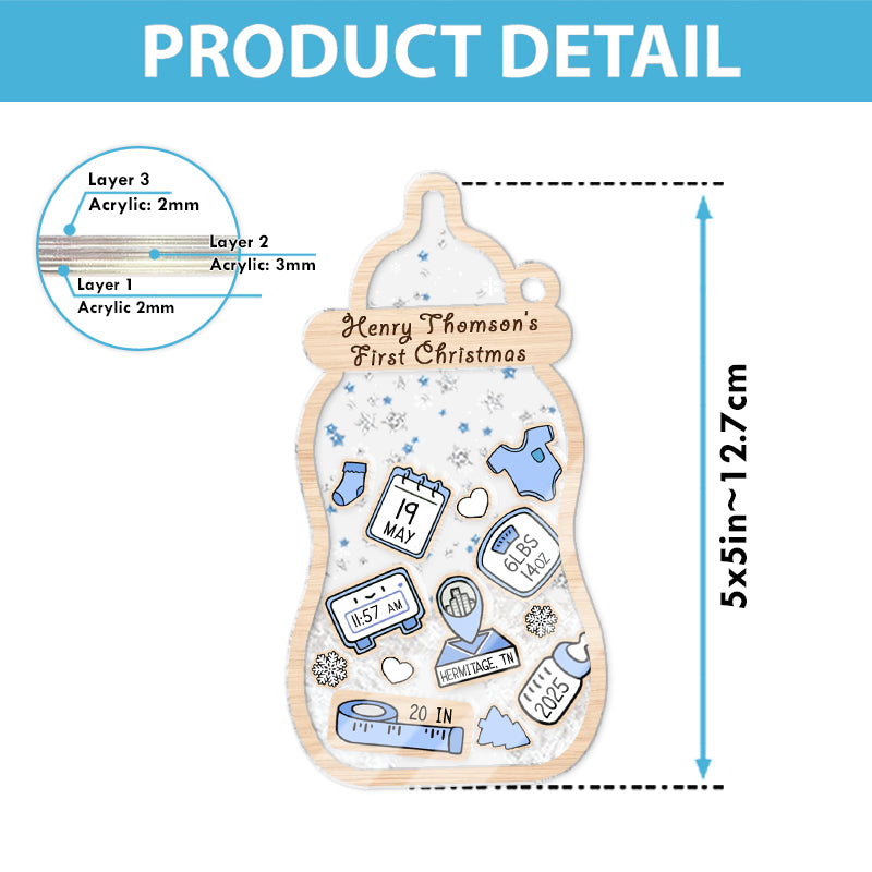 Baby's First Christmas, Birth Stats - Baby Gift, Newborn Gift, New Parents - Personalized 3-Layered Shaker Ornament