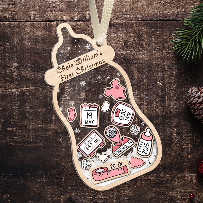 Baby's First Christmas, Birth Stats - Baby Gift, Newborn Gift, New Parents - Personalized 3-Layered Shaker Ornament