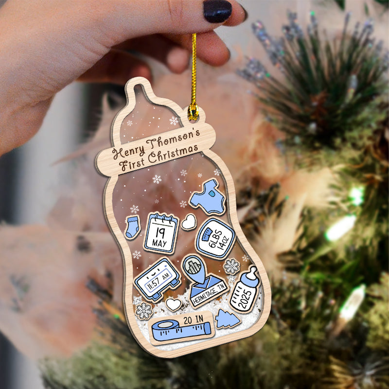 Baby's First Christmas, Birth Stats - Baby Gift, Newborn Gift, New Parents - Personalized 3-Layered Shaker Ornament