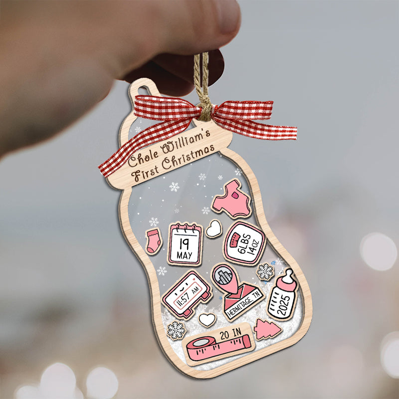 Baby's First Christmas, Birth Stats - Baby Gift, Newborn Gift, New Parents - Personalized 3-Layered Shaker Ornament
