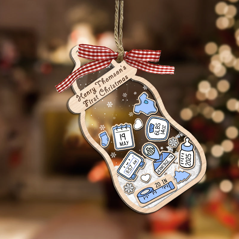Baby's First Christmas, Birth Stats - Baby Gift, Newborn Gift, New Parents - Personalized 3-Layered Shaker Ornament