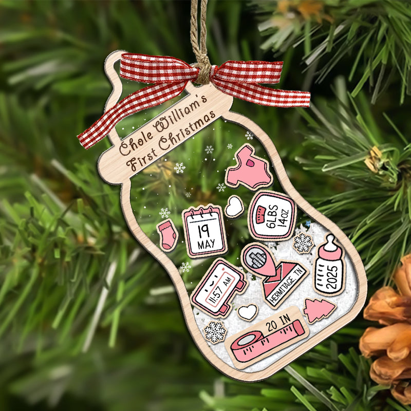 Baby's First Christmas, Birth Stats - Baby Gift, Newborn Gift, New Parents - Personalized 3-Layered Shaker Ornament