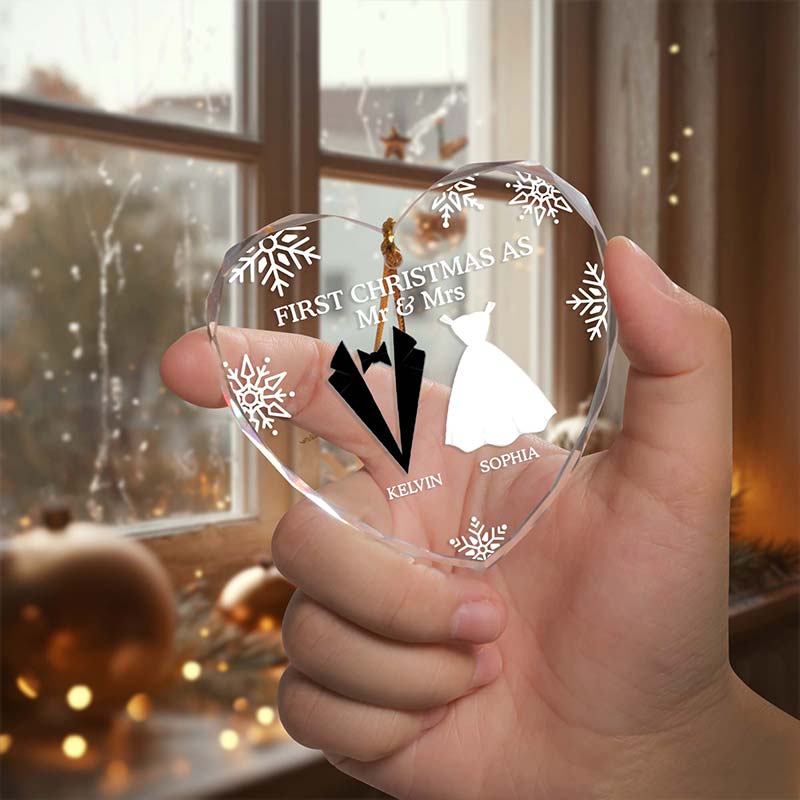 First Christmas As Married Couples - Personalized Heart Glass Ornament