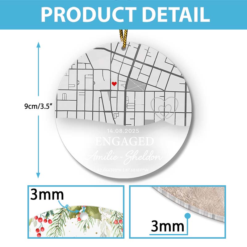 Engagement Custom Location Map - Personalized Acrylic Ornament