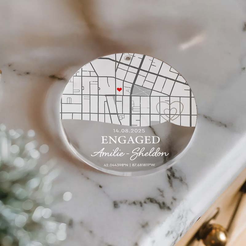 Engagement Custom Location Map - Personalized Acrylic Ornament