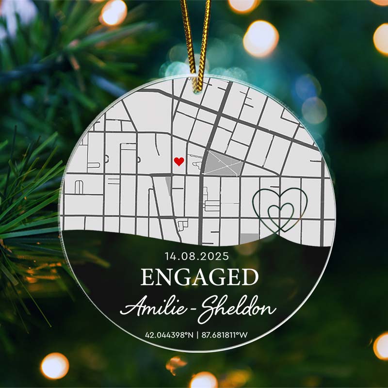 Engagement Custom Location Map - Personalized Acrylic Ornament