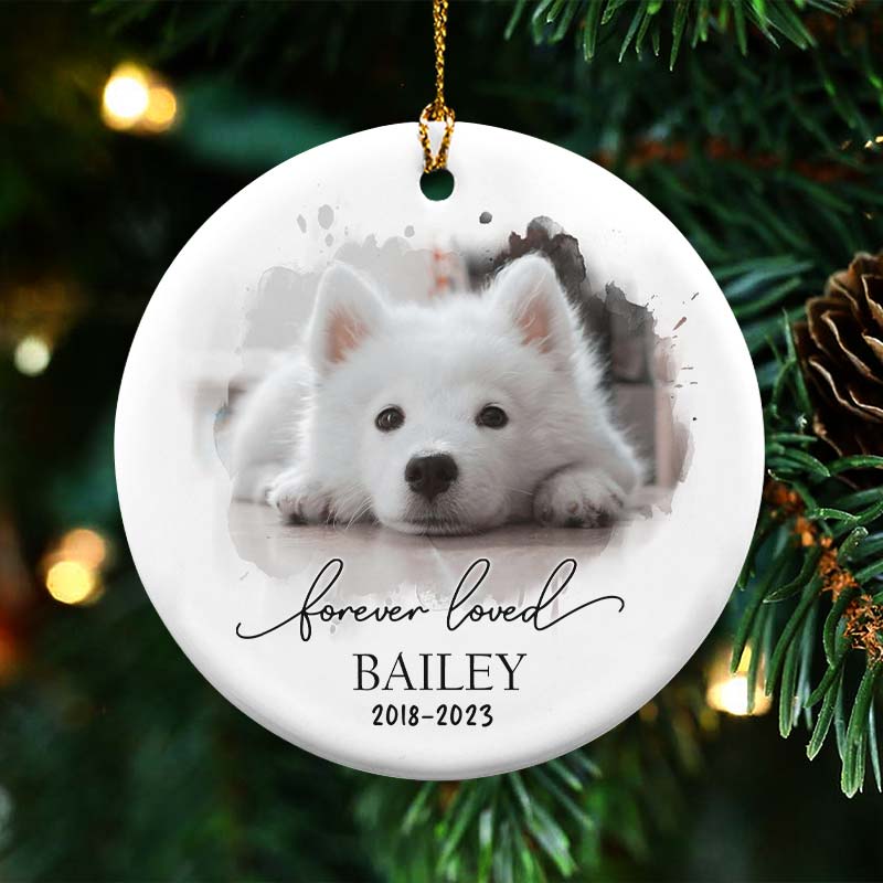 Forever Loved Pet Photo - Personalized Circle Ceramic Ornament