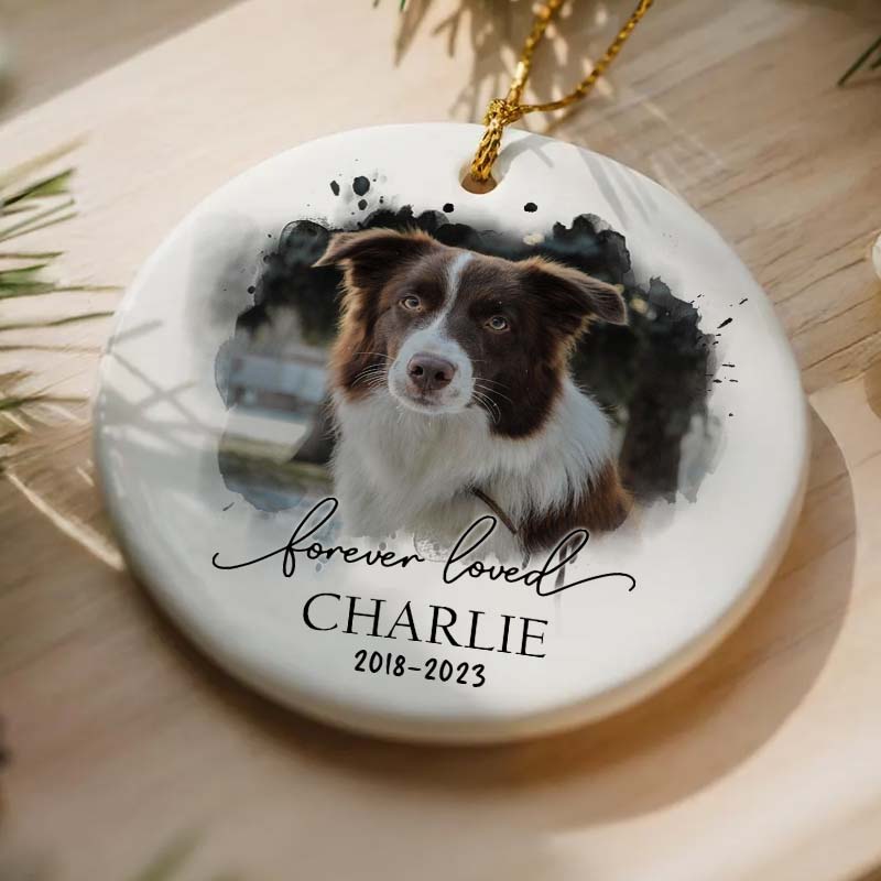 Forever Loved Pet Photo - Personalized Circle Ceramic Ornament