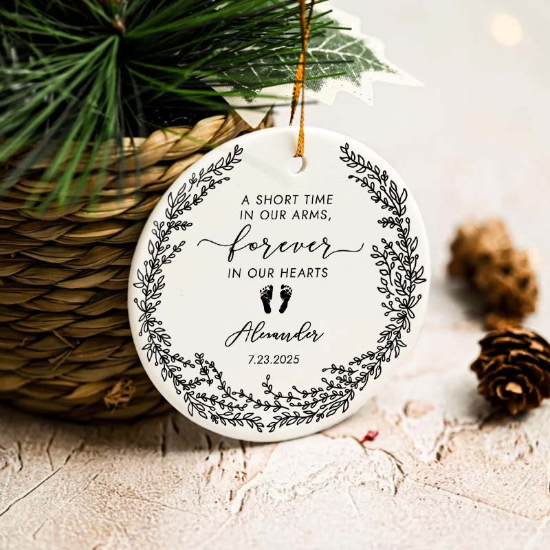 Forever In Our Hearts Baby Memorial Ornament - Personalized Circle Ceramic Ornament