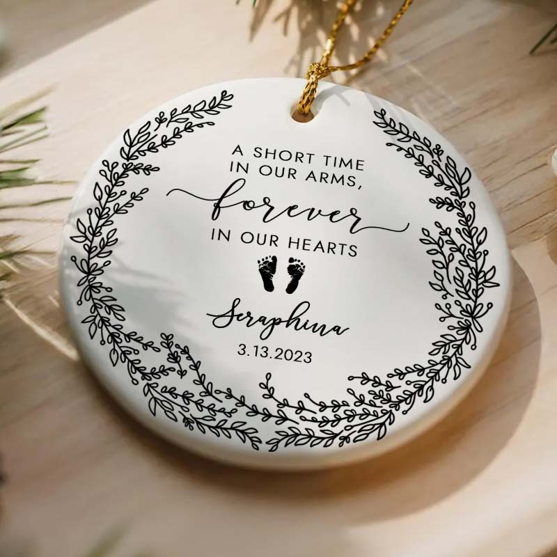 Forever In Our Hearts Baby Memorial Ornament - Personalized Circle Ceramic Ornament