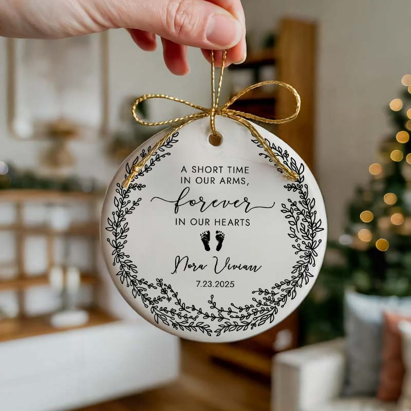 Forever In Our Hearts Baby Memorial Ornament - Personalized Circle Ceramic Ornament