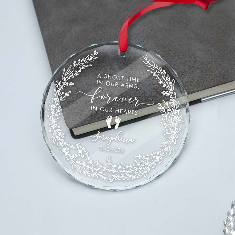 Forever In Our Hearts Baby Memorial Ornament - Personalized Circle Glass Ornament