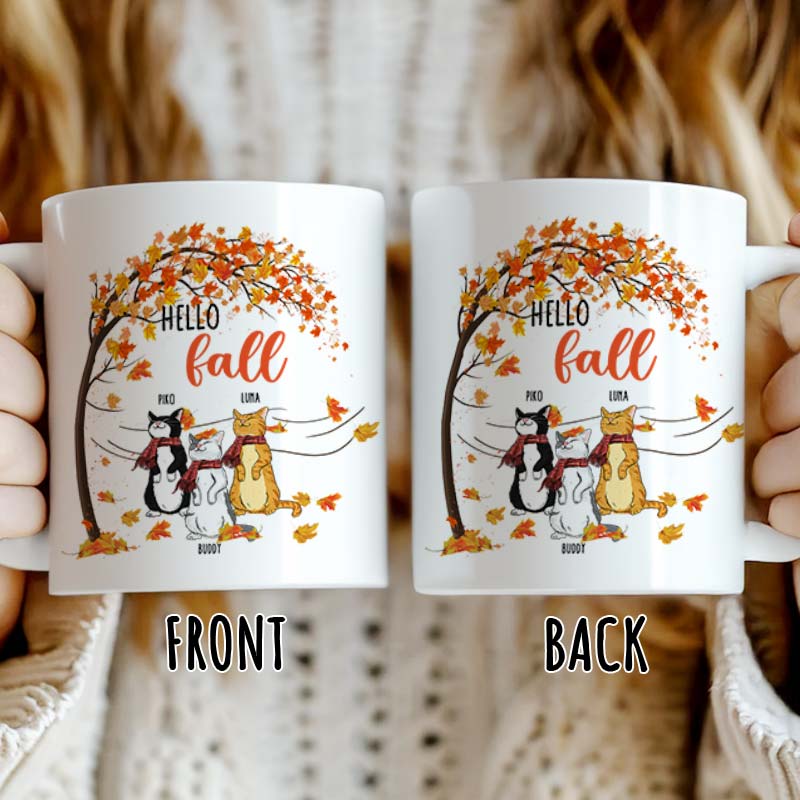 Hello Fall With Cute Cat - Gift For Cat Lovers, Pet Lovers - Personalized Mug