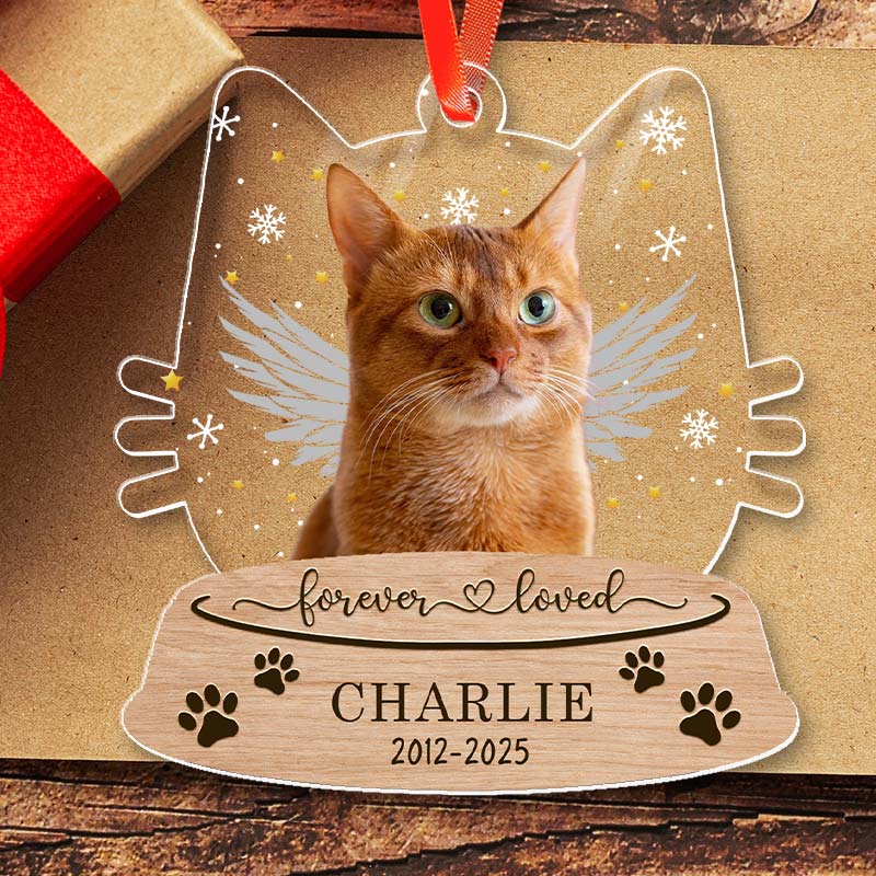 Forever Loved - Angel Cat Memorial, Gift For Cat Lovers - Personalized Acrylic Ornament