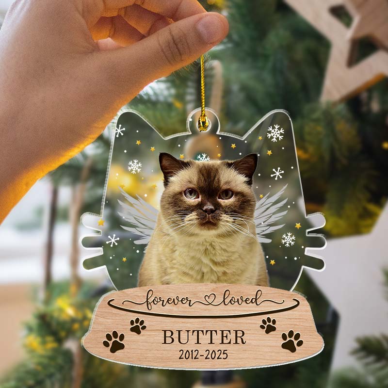 Forever Loved - Angel Cat Memorial, Gift For Cat Lovers - Personalized Acrylic Ornament
