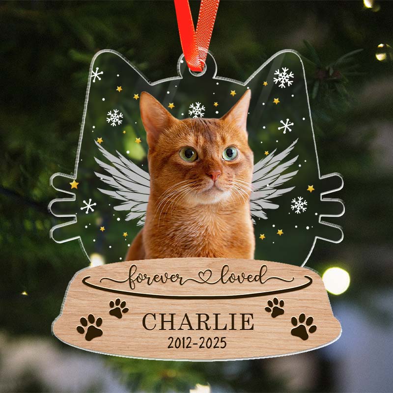 Forever Loved - Angel Cat Memorial, Gift For Cat Lovers - Personalized Acrylic Ornament