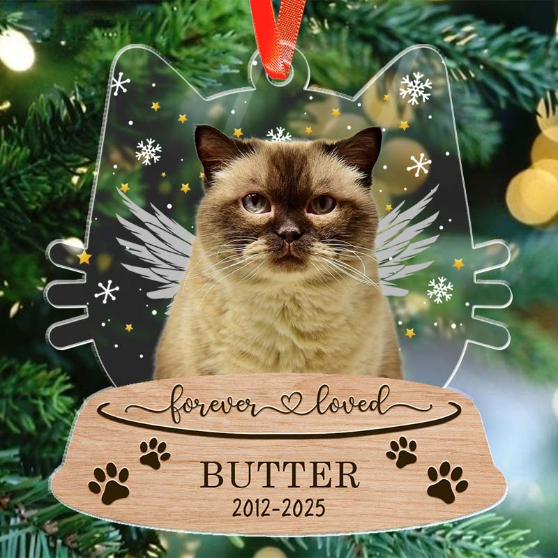 Forever Loved - Angel Cat Memorial, Gift For Cat Lovers - Personalized Acrylic Ornament