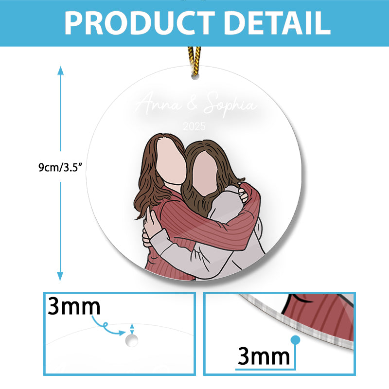 Custom Family Portrait Hand-Drawn Photo Illustration - Gift For Family, Couples, Parents, Grandparents, Kids - Personalized Acrylic Ornament
