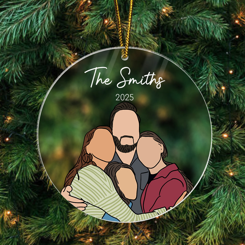 Custom Family Portrait Hand-Drawn Photo Illustration - Gift For Family, Couples, Parents, Grandparents, Kids - Personalized Acrylic Ornament