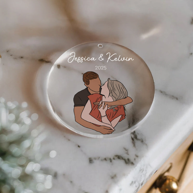 Custom Family Portrait Hand-Drawn Photo Illustration - Gift For Family, Couples, Parents, Grandparents, Kids - Personalized Acrylic Ornament