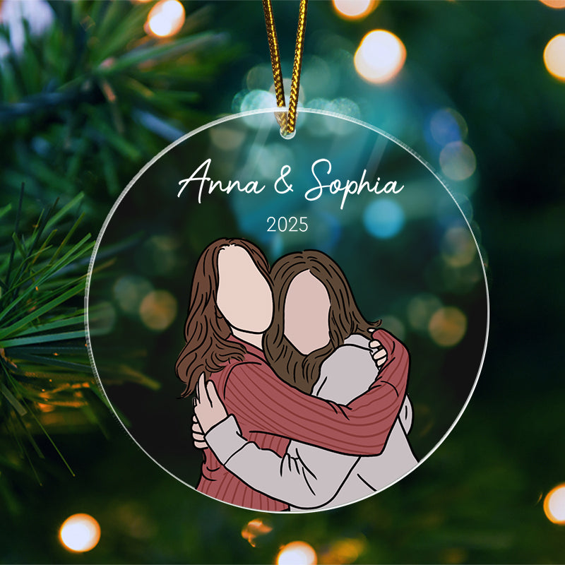 Custom Family Portrait Hand-Drawn Photo Illustration - Gift For Family, Couples, Parents, Grandparents, Kids - Personalized Acrylic Ornament