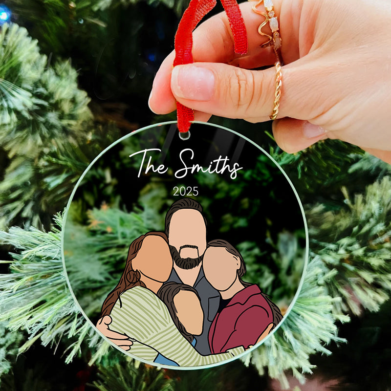 Custom Family Portrait Hand-Drawn Photo Illustration - Gift For Family, Couples, Parents, Grandparents, Kids - Personalized Acrylic Ornament