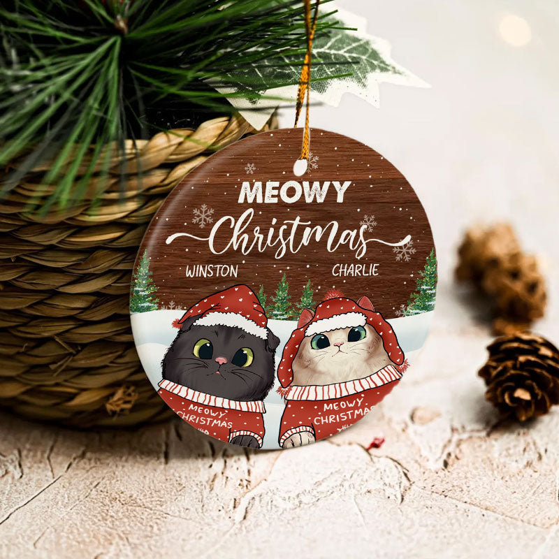 Meowy Christmas - Gift For Cat Lovers, Pet Lovers - Personalized Circle Ceramic Ornament