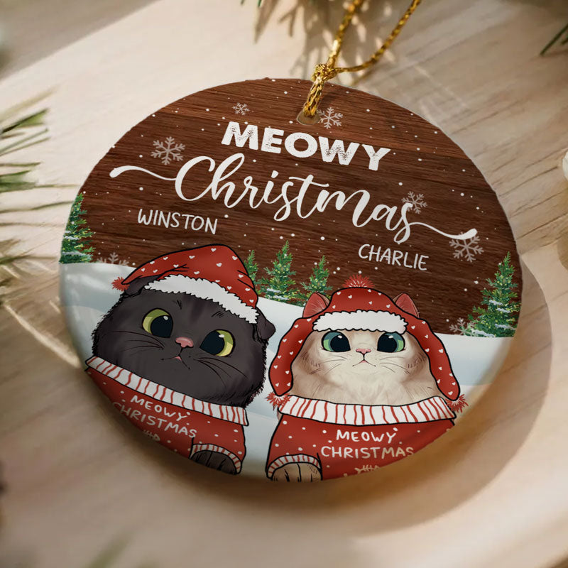 Meowy Christmas - Gift For Cat Lovers, Pet Lovers - Personalized Circle Ceramic Ornament