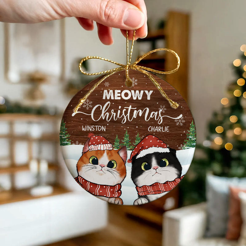 Meowy Christmas - Gift For Cat Lovers, Pet Lovers - Personalized Circle Ceramic Ornament