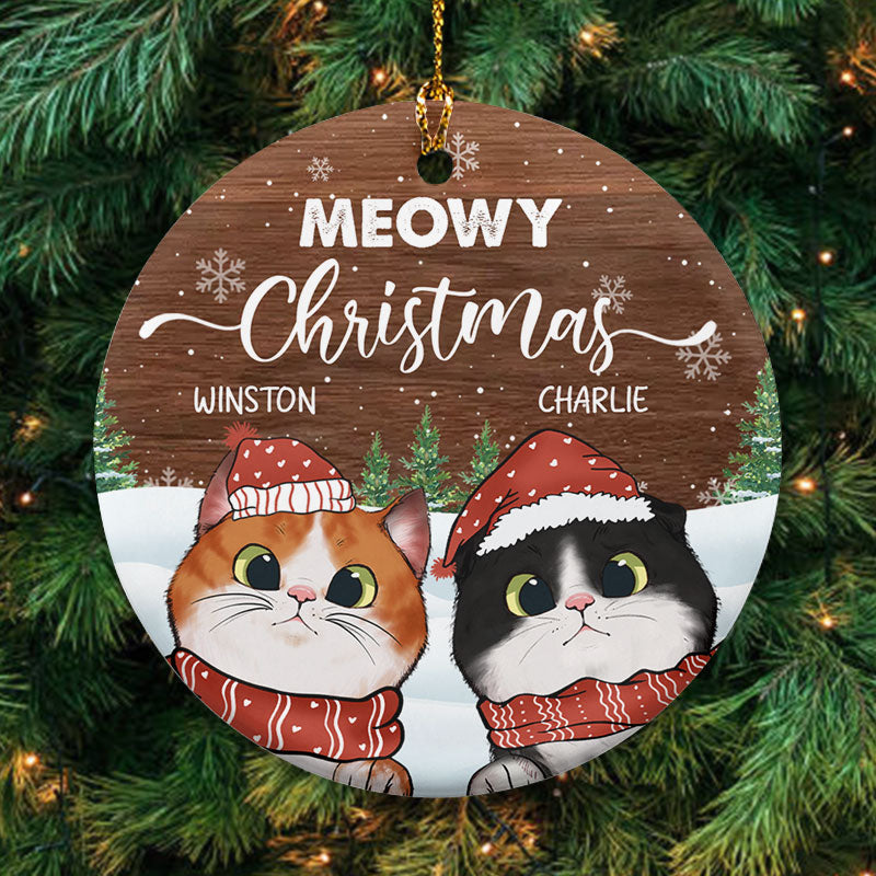 Meowy Christmas - Gift For Cat Lovers, Pet Lovers - Personalized Circle Ceramic Ornament