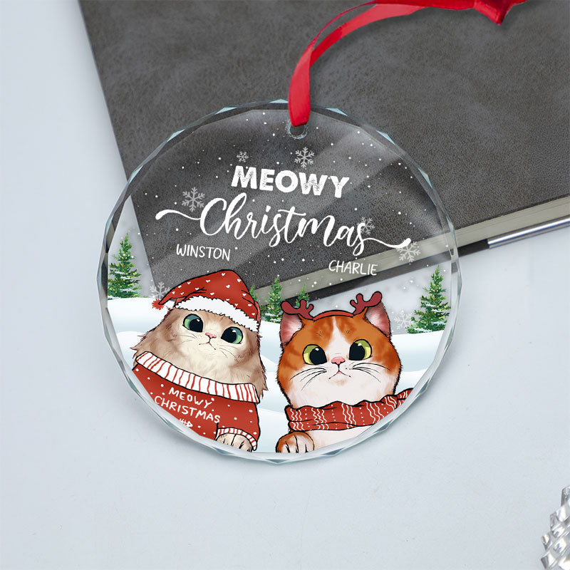 Meowy Christmas - Gift For Cat Lovers, Pet Lovers - Personalized Circle Glass Ornament
