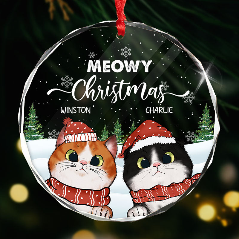 Meowy Christmas - Gift For Cat Lovers, Pet Lovers - Personalized Circle Glass Ornament