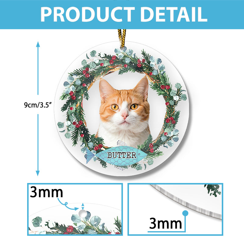 Pet Portrait Floral Wreath - Christmas Decoration, Memorial Gift For Pet Lovers - Personalized Acrylic Ornament