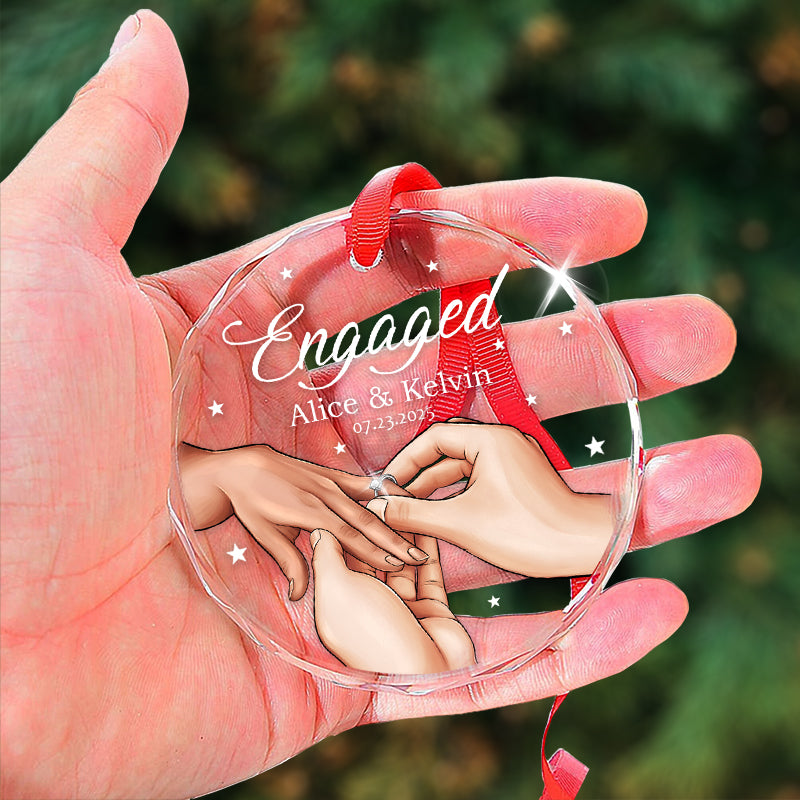 Newly Engaged - Gift For Couple - Personalized Circle Glass Ornament