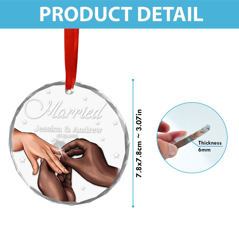 Newly Engaged - Gift For Couple - Personalized Circle Glass Ornament