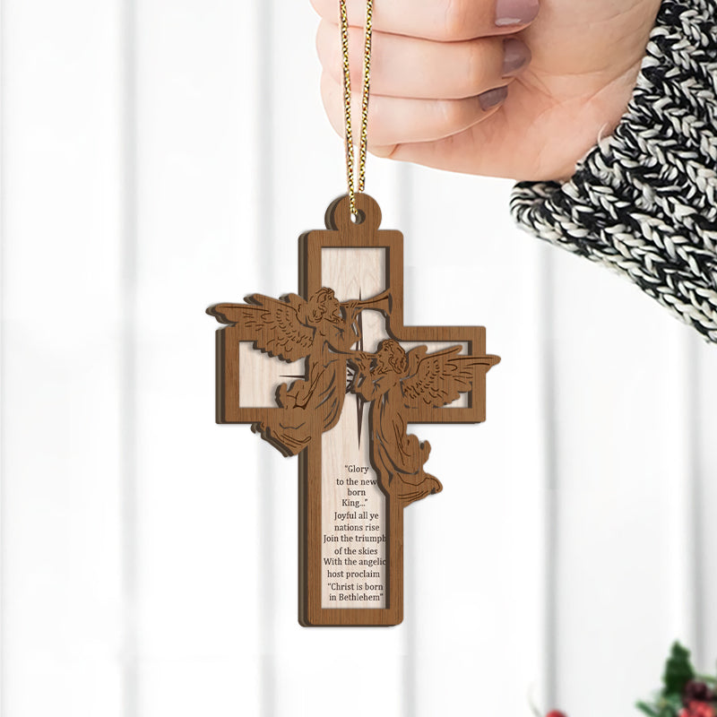 Wooden Cross - Nativity Scene, Bible Verse, Christian Christmas Gift - Personalized 2-Layered Wooden Ornament