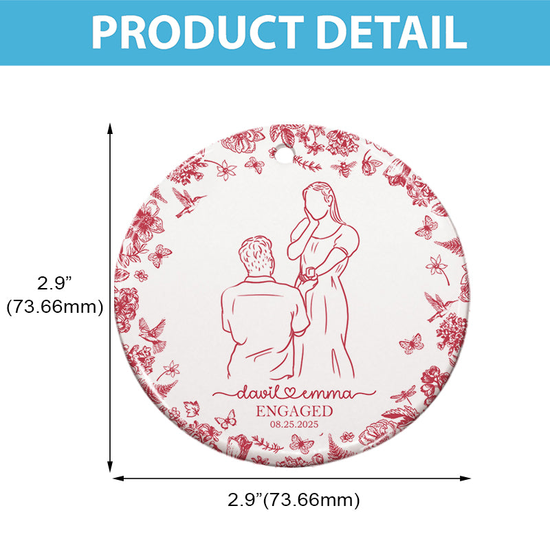 Wedding Couple Line Art - First Christmas Married, Newlywed, Anniversary Gift - Personalized Circle Ceramic Ornament